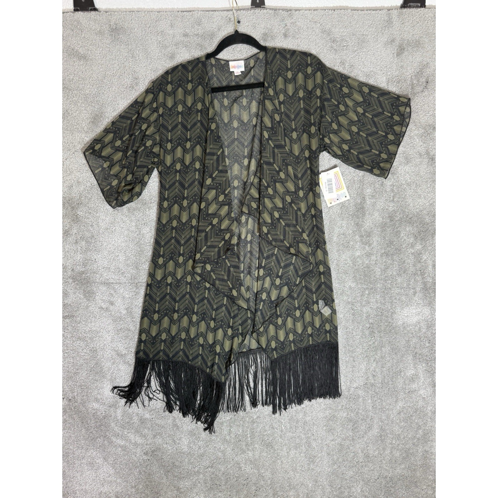 Lularoe Indigo Rose Geometric Pattern Kimono With Fringe Small